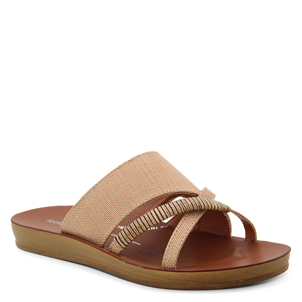 Los Cabos Bride Women's Flat Slides Caramel Rafia