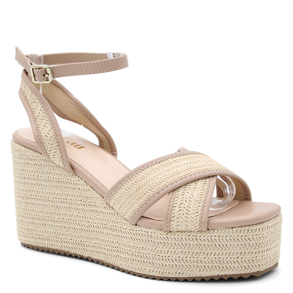 VERALI CALLIPO WOMENS PLATFORM WEDGE BEIGE RAFFIA