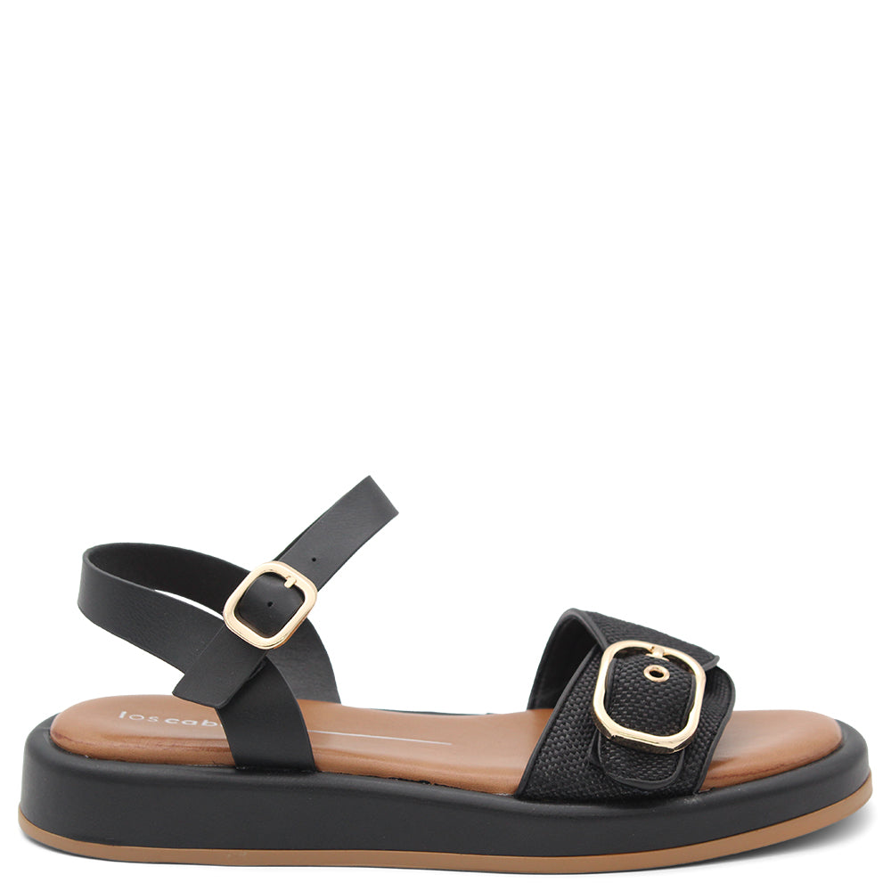 LOS CABOS GRANADA WOMENS FLATFORM SANDAL BLACK RAFFIA