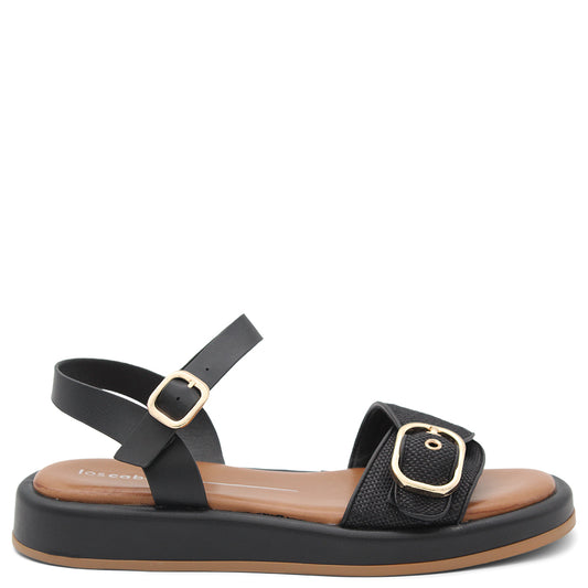 LOS CABOS GRANADA WOMENS FLATFORM SANDAL BLACK RAFFIA