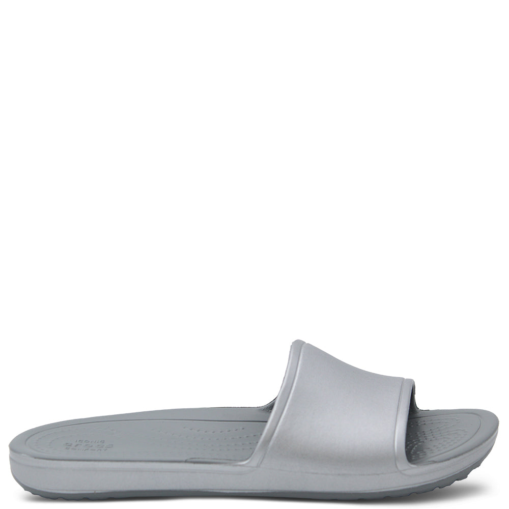 Crocs Kadee Metallic Slides Silver