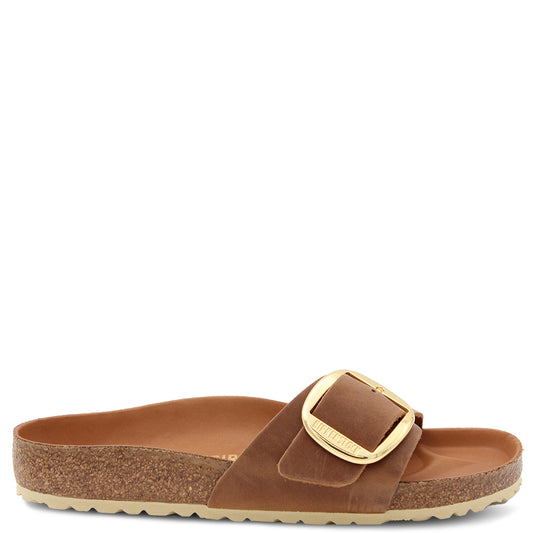 Birkenstock Madrid Big Buckle Womens Slides Cognac