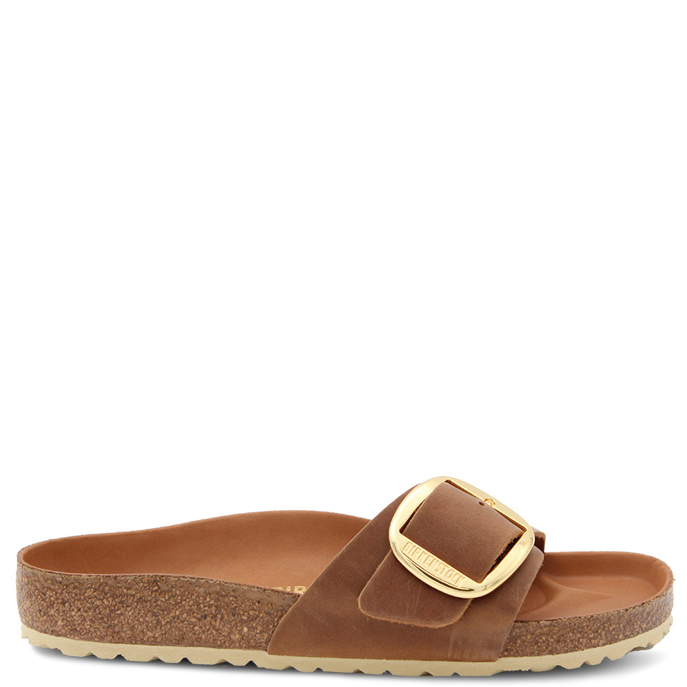 Birkenstock Madrid Big Buckle Womens Slides Cognac