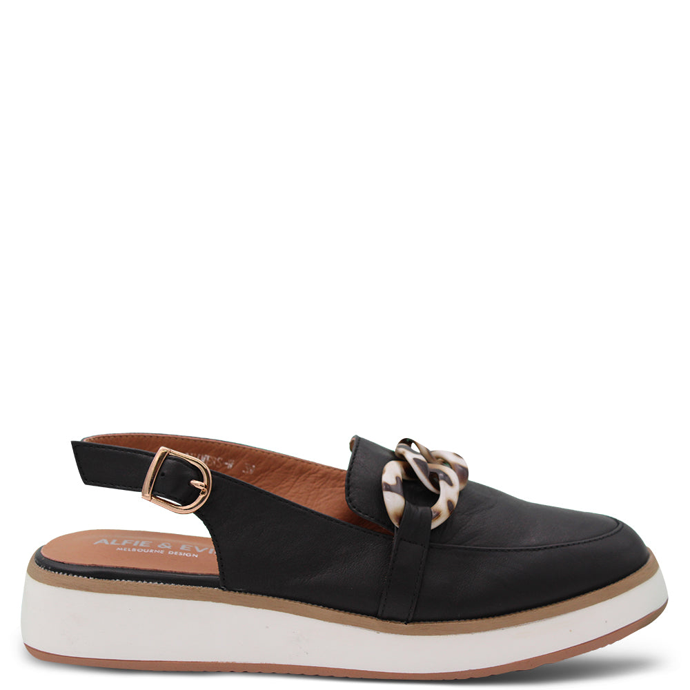 Alfie & Evie Quivers Women's Sling back Loafers Black