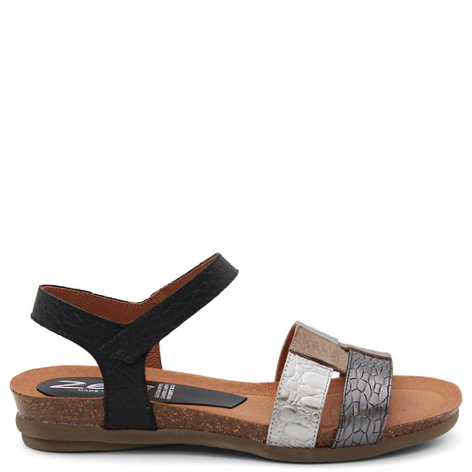 ZETA ROLLO WOMENS FLAT SANAL BLACK MULTI