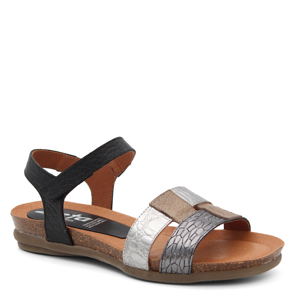 ZETA ROLLO WOMENS FLAT SANAL BLACK MULTI