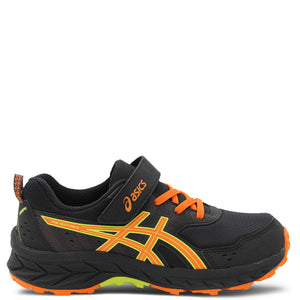 Asics Pre Venture 9 Kids Velcro Running Shoes Black Orange