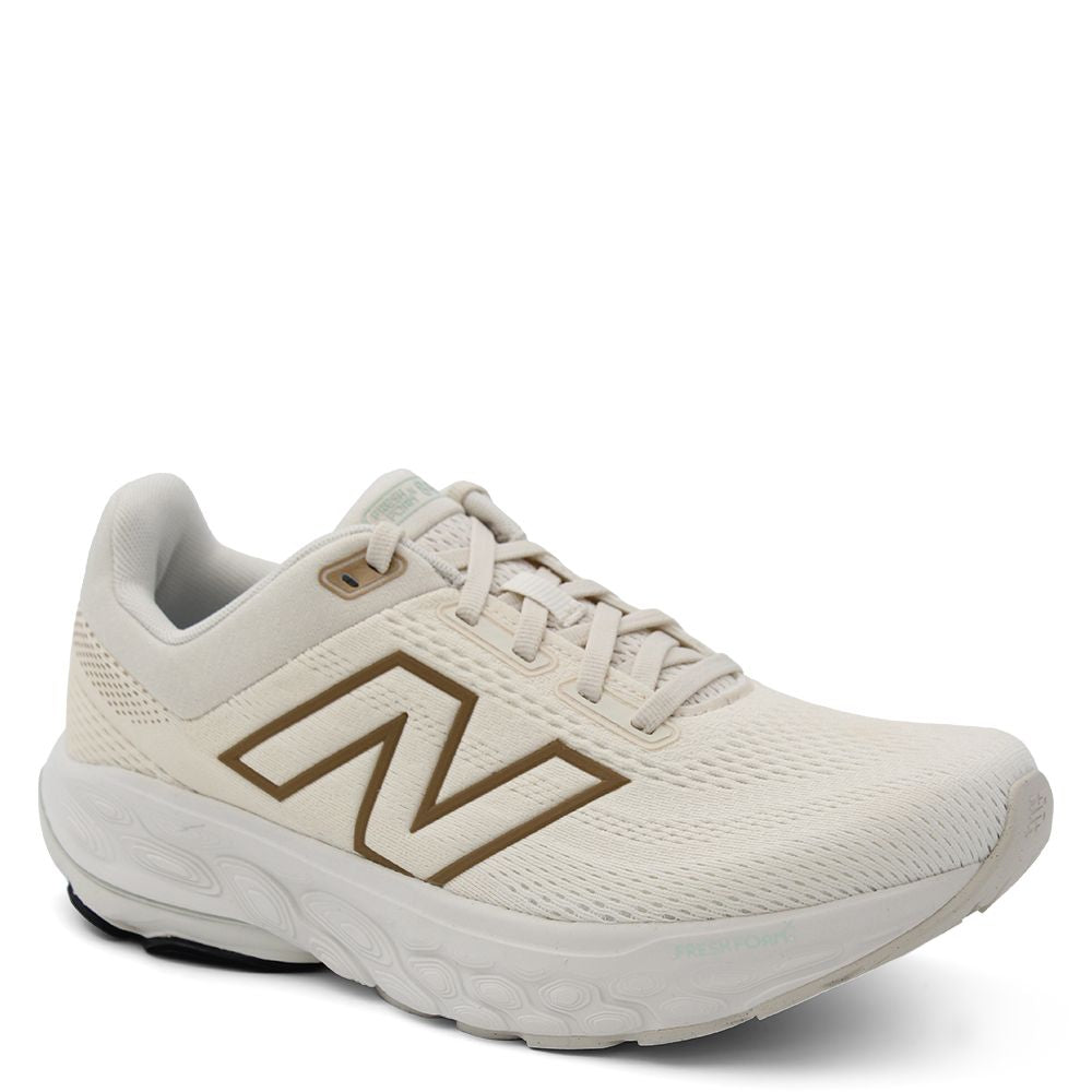 New Balance W860 V14 Women's Running Shoes  White running shoe with a brown logo 