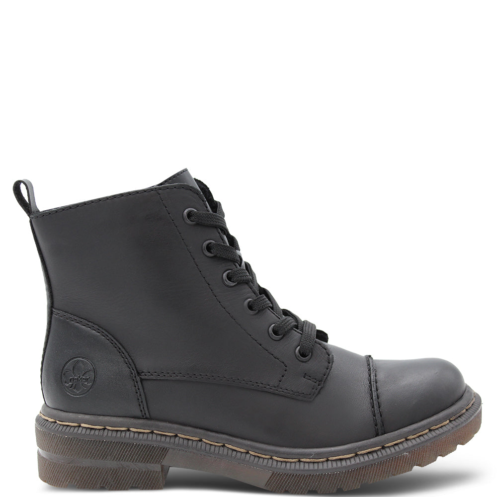 78202 Razorback Rieker 78202 Women's Flat Lace Up Military Style Black Ankle Boots ...