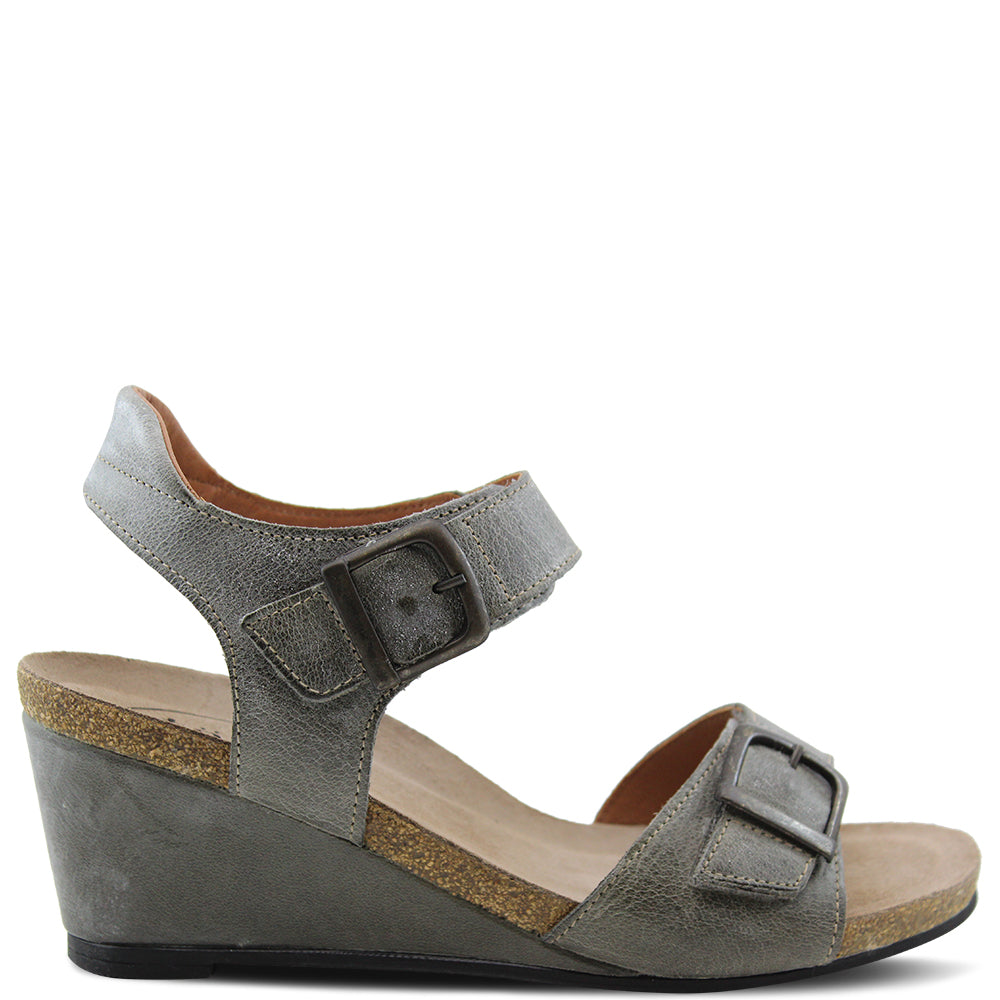 Taos Footwear Buckle Up Women's Wedge Heel Sandal Graphite