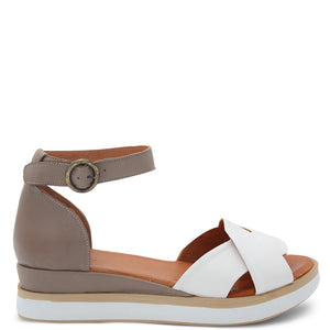 EOS Footwear Ista Women's Wedge Sandal Taupe/White