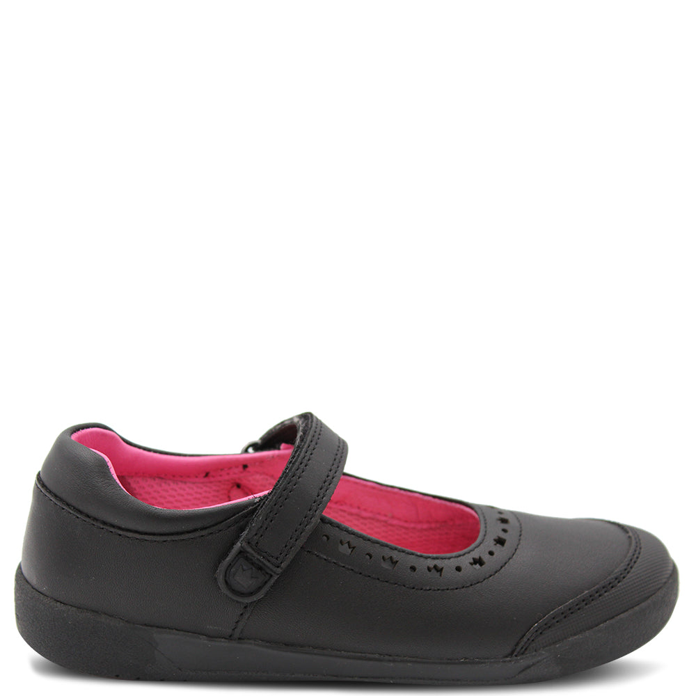 Clarks Betty Girls Velcro Black Leather School Shoes -