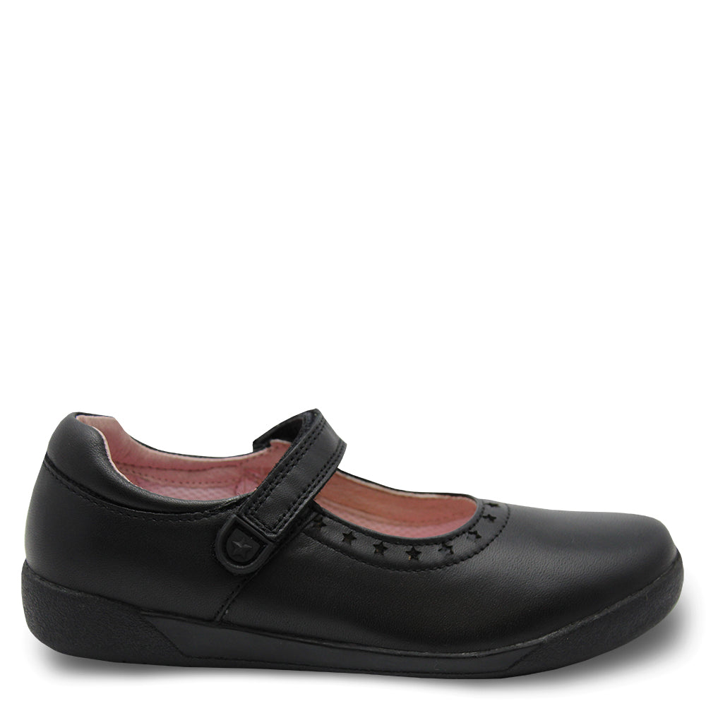 Clarks Bloom Black velcro school shoe