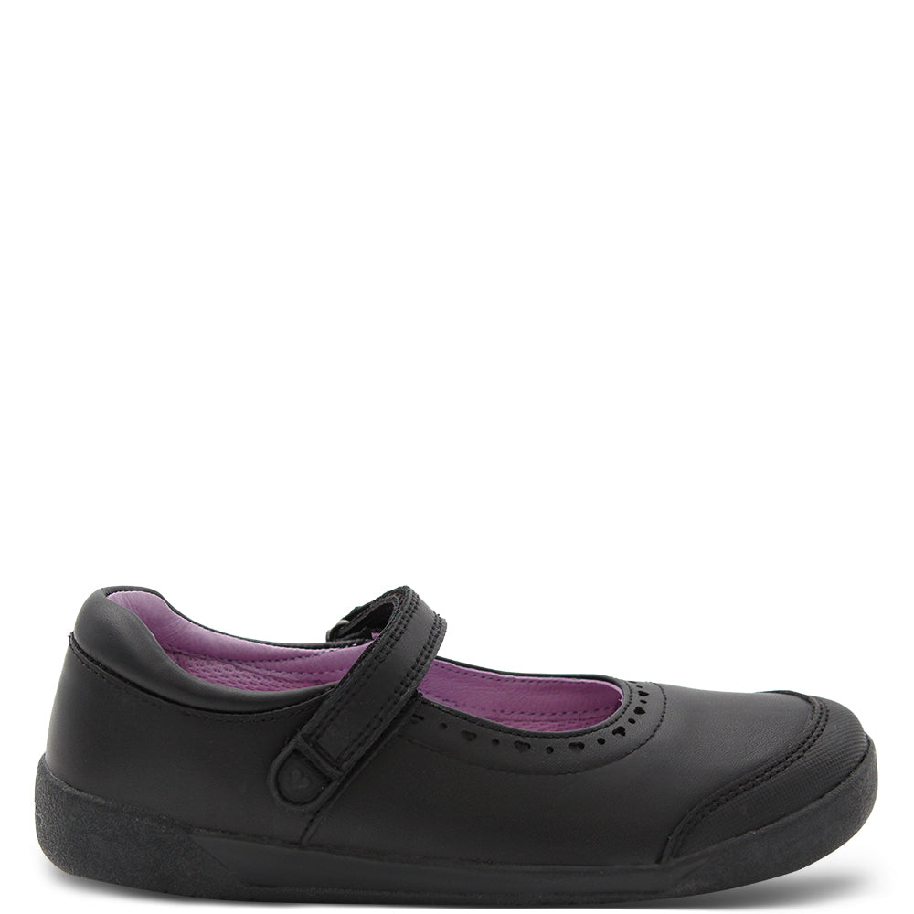 Clarks Bonnie Girls Velcro Leather School Shoes Black
