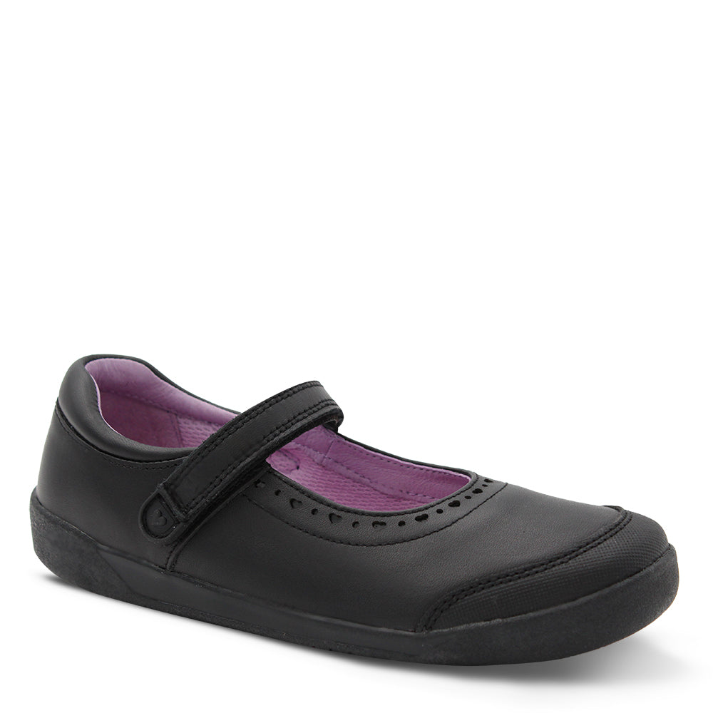 Clarks Bonnie Girls Velcro Leather School Shoes Black