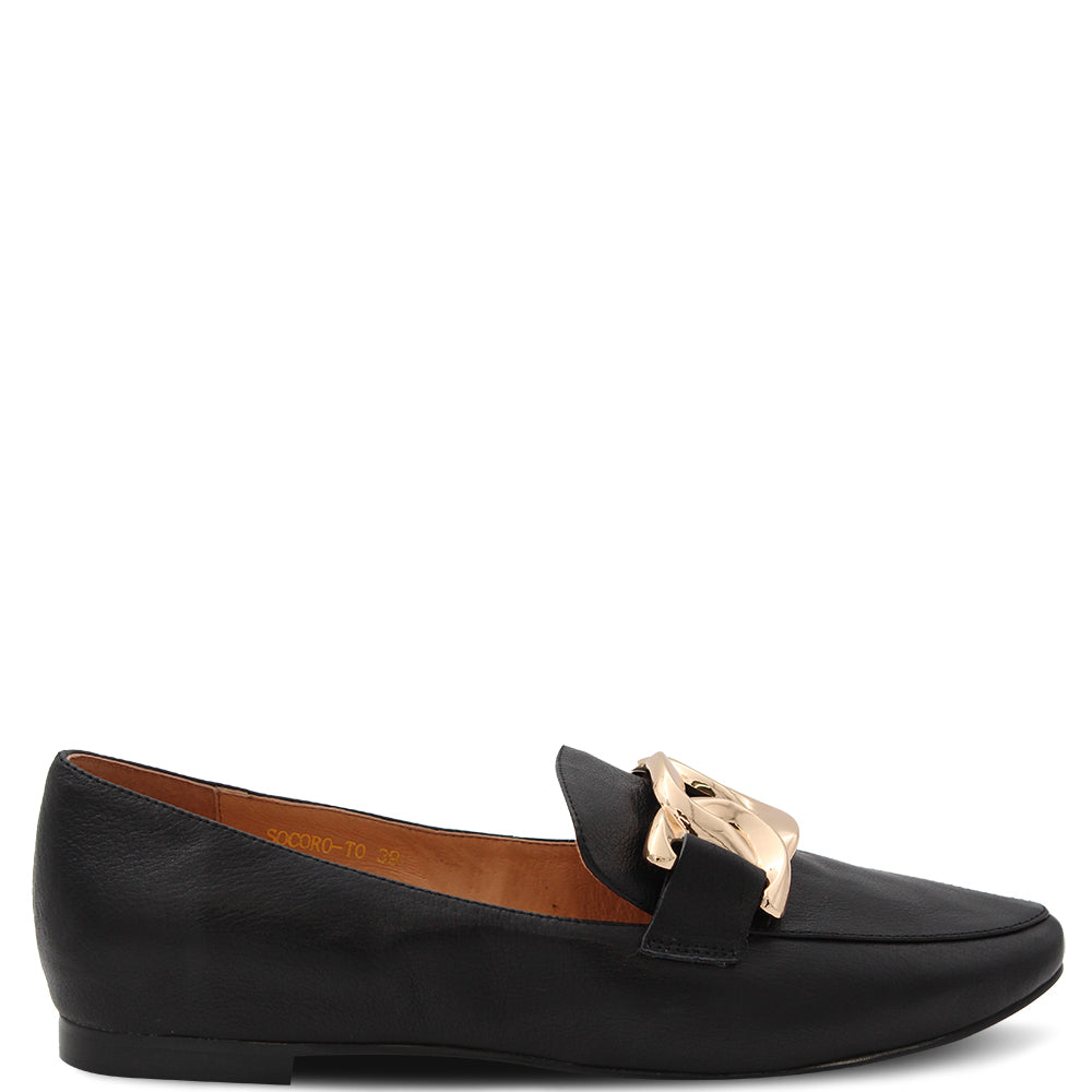 Top End Soroco Women's Flat Loafer Smooth Black Leather