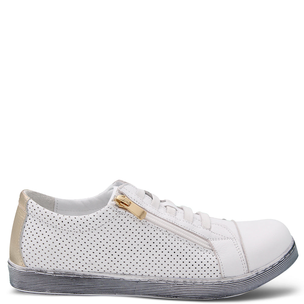 Rilassare Taren women's perforated leather sneakers white gold