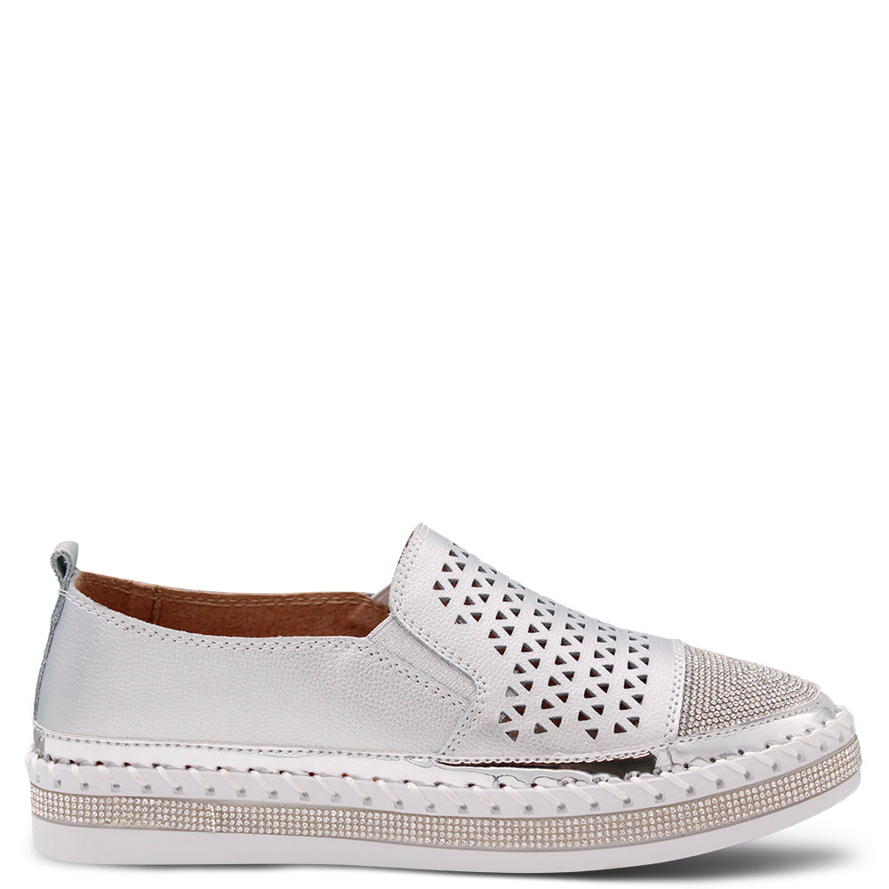 Just Bee Caly Women's Slip On Sneaker White SIlver