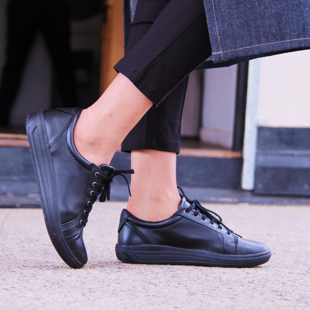 Black leather shoes womens work sales