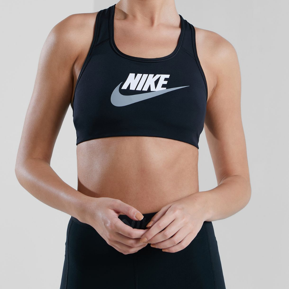 Nike Swoosh Futura Medium Support Sports Bra - Activewear Online – Manning  Shoes